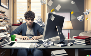 Un jeune CEO qui a du mal à se concentrer pour travailler sur son pc